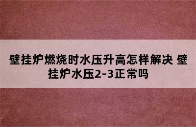 壁挂炉燃烧时水压升高怎样解决 壁挂炉水压2-3正常吗